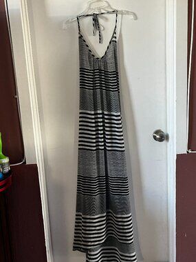 Josa Tulum Black & White Striped Halter Maxi Dress / Cover-Up, One Size